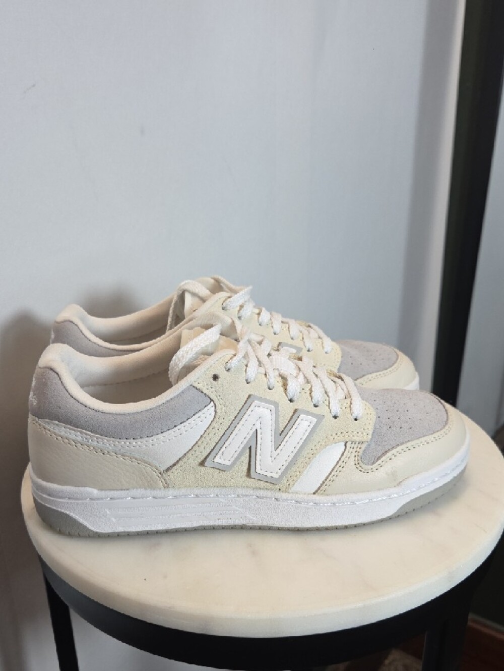 New Balance 480 Suede & Leather Low-Top Sneakers In Rain Cloud / Linen Size 7W - Picture 3 of 8